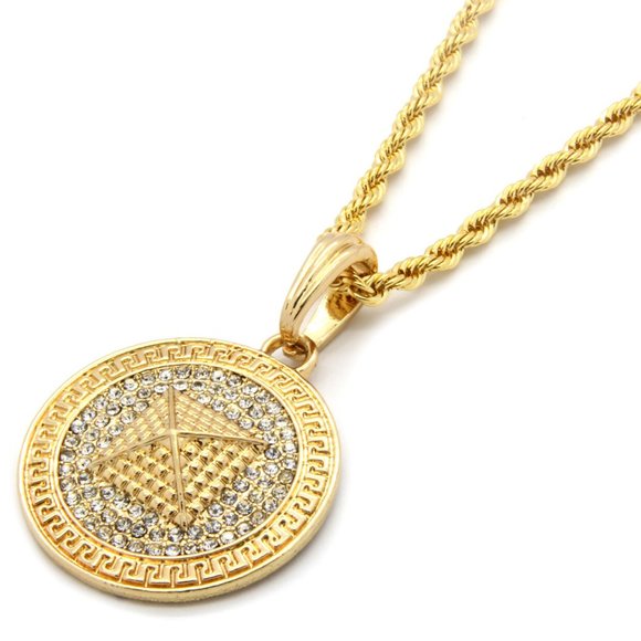 Gold Pyramid Pattern 24" Rope Chain + Pendant